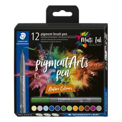 Ecsetirón készlet, STAEDTLER "Pigment brush 371", 12 különböző természeti szín
