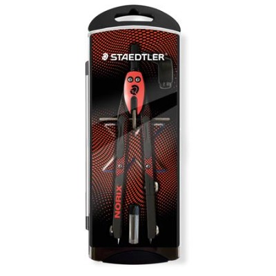 Körző készlet, precíziós, 3 darabos, STAEDTLER "Norix® 555", piros