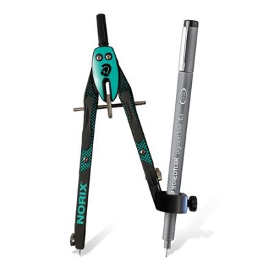 Körző készlet, precíziós, 3 darabos, STAEDTLER "Norix® 555", zöld