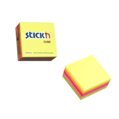 Öntapadó kockatömb, 76x76mm, 400 lap, STICK N, neon szivárvány