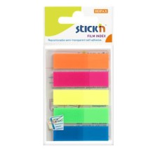 Jelölőcímke, műanyag, 5x25 lap, 45x12 mm, STICK N, neon színek