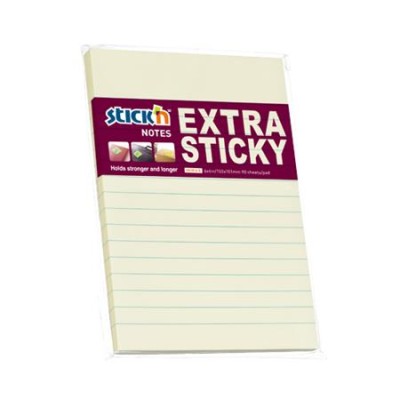 Öntapadó jegyzettömb, vonalas, 150x101 mm, 90 lap, STICK N "Extra Sticky", pasztellsárga