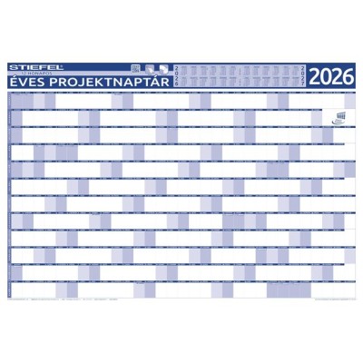 Éves tervező és projekt naptár, kétoldalas, fémléces, kék színű filctollal, 70x100 cm, 2024 évi, STIEFEL