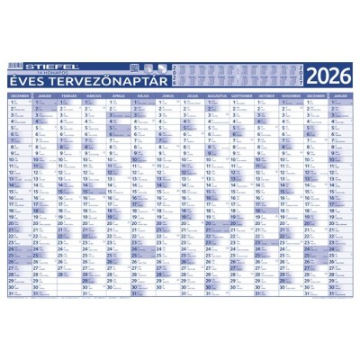 Éves tervező és projekt naptár, kétoldalas, fémléces, kék színű filctollal, 70x100 cm, 2024 évi, STIEFEL