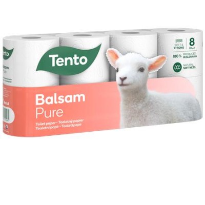 Toalettpapír, 3 rétegű, kistekercses, 8 tekercs, TENTO "Balsam Pure", fehér