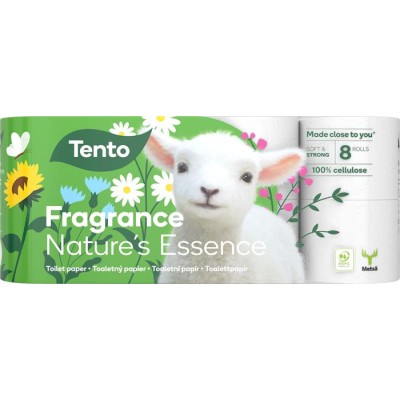Toalettpapír, 3 rétegű, kistekercses, 8 tekercs, TENTO "Nature`s Essence", fehér