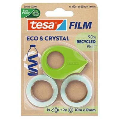 Ragasztószalag, adagolóval, kézi, 2 db TESA "Eco&Crystal" 19 mm x 10 m, átlátszó