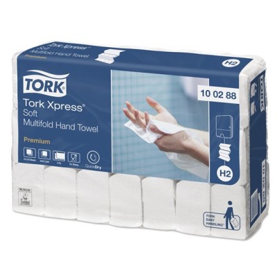 Kéztörlő, Interfold hajtás, 2 rétegű, 100 lap, H2 rendszer, Premium, TORK "Xpress Soft Multifold", fehér Kéztörlő, Interfold hajtás, 2 rétegű, 100 lap, H2 rendszer, Premium, TORK "Xpress Soft Multifold", fehér