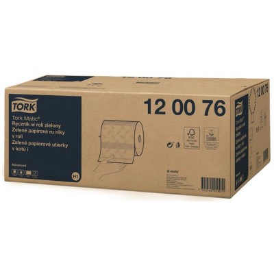 Kéztörlő, tekercses, 2 rétegű, H1 rendszer, Advanced, TORK "Matic", zöld