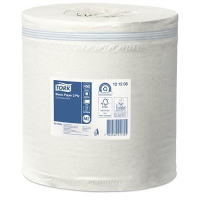 Kéztörlő, tekercses, belsőmag-adagolás, 2 rétegű, M2 rendszer, Universal, TORK, fehér