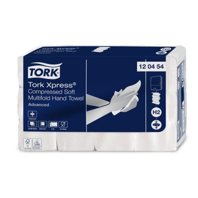 Kéztörlő, tömörített, Interfold, 2 réteg, 200 lap, H2 rendszer, Advanced, TORK "Xpress Soft Multifold", fehér
