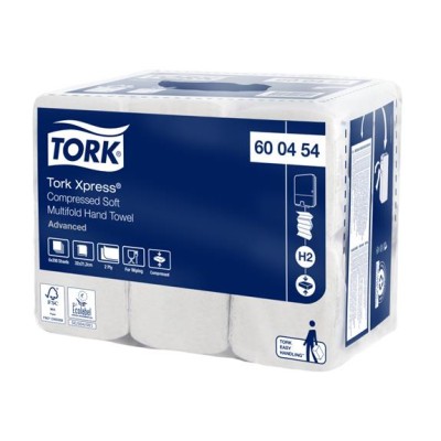 Kéztörlő, tömörített, Interfold, 2 réteg, 200 lap, H2 rendszer, Advanced, TORK "Xpress Soft Multifold", fehér