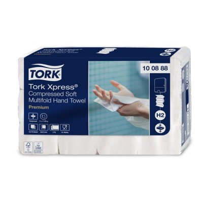 Kéztörlő, tömörített, Interfold, 2 réteg, 170 lap, H2 rendszer, Premium, TORK "Xpress Soft Multifold", fehér