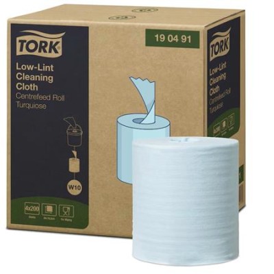 Tisztítókendő, szöszszegény, tekercses, 1 rétegű, 200 db, utántöltő hordozható vödörhöz, W10 rendszer, TORK, türkiz