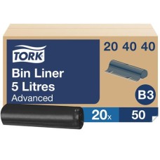 Hulladékgyűjtő zsák, 5 l, B3 rendszer, 20 x 50 db, TORK, fekete