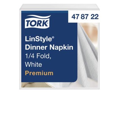 Szalvéta, iparilag komposztálható, 1/4 hajtogatott, 1 rétegű, 39x39 cm, Premium, TORK "LinStyle", fehér