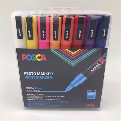 Dekormarker készlet, 0,9-1,3 mm, UNI "Posca PC-3M", 16 különböző szín Dekormarker készlet, 0,9-1,3 mm, UNI "Posca PC-3M", 16 különböző szín