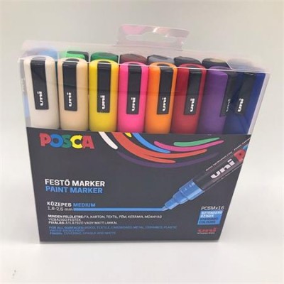 Dekormarker készlet, 1,8-2,5 mm, UNI "Posca PC-5M", 16 különböző szín Dekormarker készlet, 1,8-2,5 mm, UNI "Posca PC-5M", 16 különböző szín