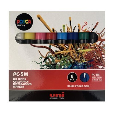 Dekormarker készlet, 1,8-2,5 mm, UNI "Posca PC-5M", 8 különböző szín