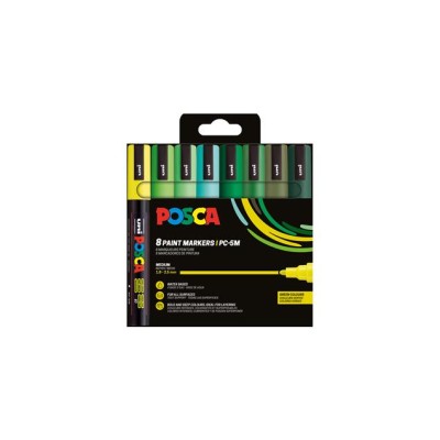 Dekormarker készlet, 1,8-2,5 mm, UNI "Posca PC-5M", 8 különböző zöld szín