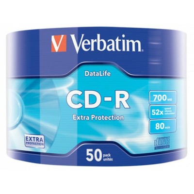 CD-R lemez, 700MB, 52x, 50 db, zsugor csomagolás, VERBATIM "DataLife"