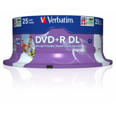 DVD+R lemez, kétrétegű, nyomtatható, no-ID, 8,5GB, 8x, 25 db, hengeren, VERBATIM "Double Layer"