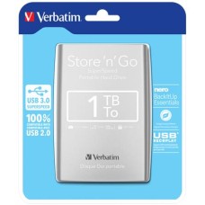 2,5" HDD (merevlemez), 1TB, USB 3.0, VERBATIM, ezüst