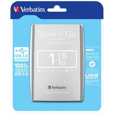 2,5" HDD (merevlemez), 1TB, USB 3.0, VERBATIM, ezüst