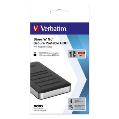 2,5" HDD (merevlemez), 1TB, USB 3.1, jelszavas titkosítás, VERBATIM "Secure Portable", fekete