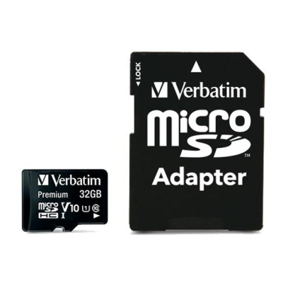 Memóriakártya, microSDHC, 32GB, CL10/U1, 90/10 MB/s, adapter, VERBATIM "Premium" Memóriakártya, microSDHC, 32GB, CL10/U1, 90/10 MB/s, adapter, VERBATIM "Premium"