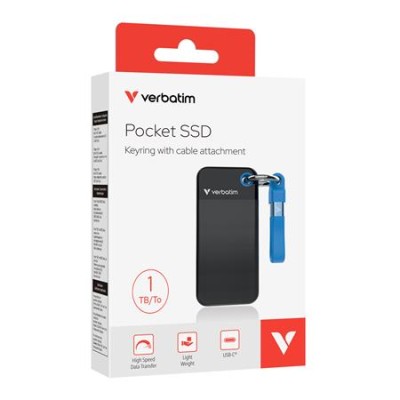 SSD (külső memória) 1TB, USB 3.2 Gen2, VERBATIM "Pocket SSD", fekete/kék SSD (külső memória) 1TB, USB 3.2 Gen2, VERBATIM "Pocket SSD", fekete/kék