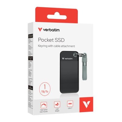 SSD (külső memória) 1TB, USB 3.2 Gen2, VERBATIM "Pocket SSD", fekete/szürke SSD (külső memória) 1TB, USB 3.2 Gen2, VERBATIM "Pocket SSD", fekete/szürke