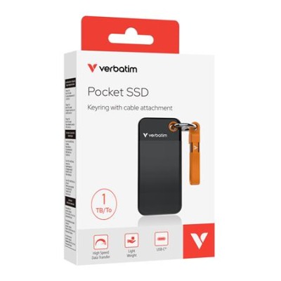 SSD (külső memória) 1TB, USB 3.2 Gen2, VERBATIM "Pocket SSD", fekete/narancs SSD (külső memória) 1TB, USB 3.2 Gen2, VERBATIM "Pocket SSD", fekete/narancs