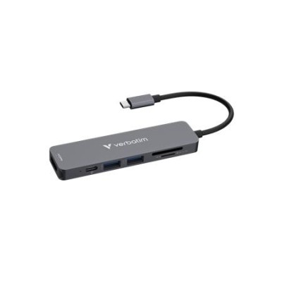USB elosztó-HUB, USB-C /2xUSB-A, HDMI, USB-C, SD, MicroSD, VERBATIM