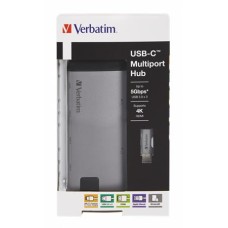 USB elosztó-HUB, USB-C/USB 3.0/HDMI/Ethernet/SD/microSD, VERBATIM