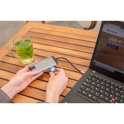 USB elosztó-HUB, USB-C/USB 3.0/HDMI/Ethernet/SD/microSD, VERBATIM