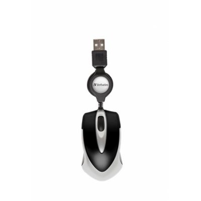 Egér, vezetékes, optikai, kisméret, USB, VERBATIM "Go Mini", ezüst-fekete