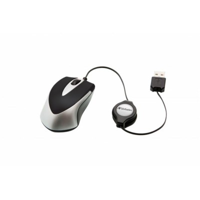 Egér, vezetékes, optikai, kisméret, USB, VERBATIM "Go Mini", ezüst-fekete
