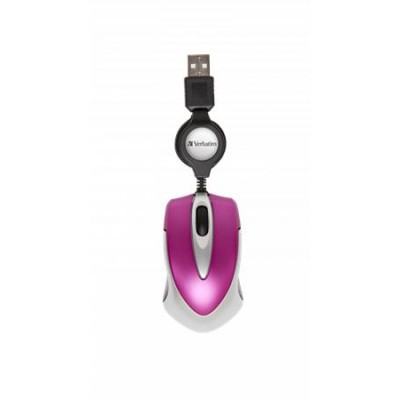 Egér, vezetékes, optikai, kisméret, USB, VERBATIM "Go Mini", ezüst-ciklámen