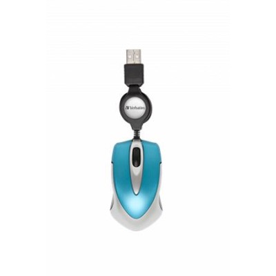 Egér, vezetékes, optikai, kisméret, USB, VERBATIM "Go Mini", ezüst-karibikék