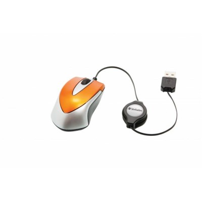 Egér, vezetékes, optikai, kisméret, USB, VERBATIM "Go Mini", ezüst-lávaszínű
