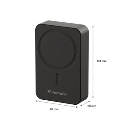 Power bank, mágneses (vezeték nélküli), 20.000mAh, VERBATIM "Charge n Go Essentials", fekete