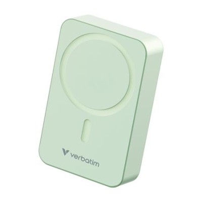 Power bank, mágneses (vezeték nélküli), 20.000mAh, VERBATIM "Charge n Go Essentials", zöld
