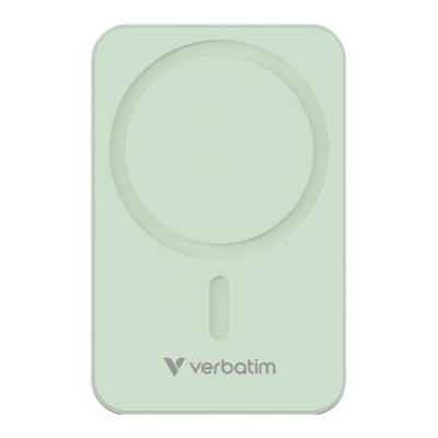 Power bank, mágneses (vezeték nélküli), 20.000mAh, VERBATIM "Charge n Go Essentials", zöld