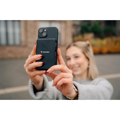 Power bank, mágneses (vezeték nélküli), 10.000mAh, VERBATIM "Charge n Go Essentials", fekete