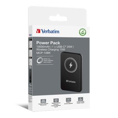 Power bank, mágneses (vezeték nélküli), 10.000mAh, VERBATIM "MCP-10, fekete Power bank, mágneses (vezeték nélküli), 10.000mAh, VERBATIM "MCP-10, fekete