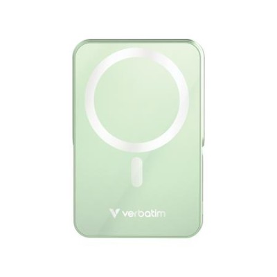 Power bank, mágneses (vezeték nélküli), 10.000mAh, VERBATIM "Charge n Go", zöld