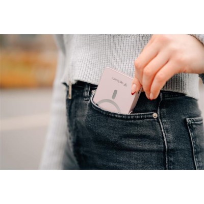 Power bank, mágneses (vezeték nélküli), 10.000mAh, VERBATIM "Charge n Go", rózsaszín