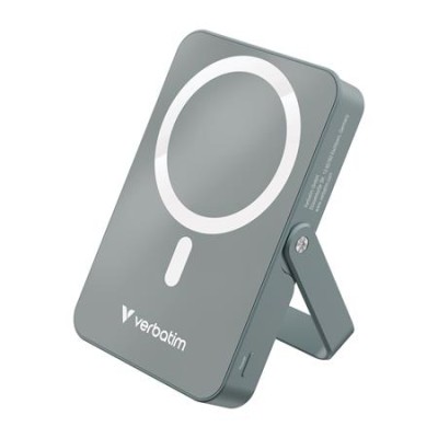 Power bank, mágneses (vezeték nélküli), 10.000mAh, VERBATIM "Charge n Go", szürke