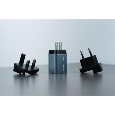 Hálózati töltő, 1xUSB-C PD (35W), USB-A QC 3.0, EU/UK/US, GaN, VERBATIM